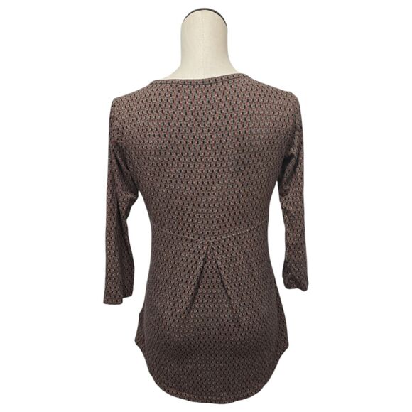 Toad‎ & Co Tamaya Dos Tunic Size Small Brown Geometric Split V-neck 3/4 Sleeve - Picture 2 of 9